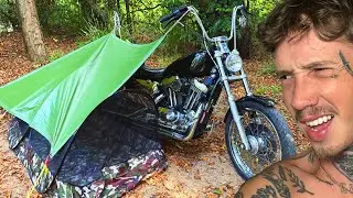 Solo Overnight camping in a basic Motorcycle Shelter.... for the first time