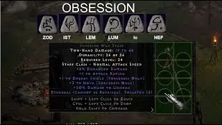 Diablo 2 resurrected runeword Obsession on +3 nova war staff
