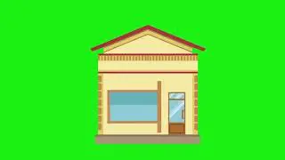 Green Screen-Building. Abstract green background, animation. Chroma Key.
