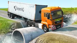 Cars vs Concrete Water Pipe and Pothole - BeamNG.drive