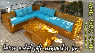 terlaris termurah KURSI SUDUT TAMU JATI MINIMALIS BOX  dudukan busa dan pillow cover WARNA MARINE