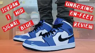 SIGNAL BLUE JORDAN MID UNBOXING, REVIEW & ON FEET!