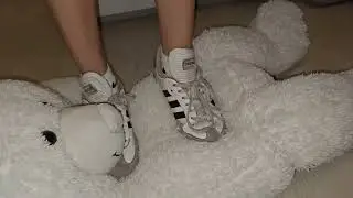 Jumping on Giant Teddy Bear in Adidas Sambas