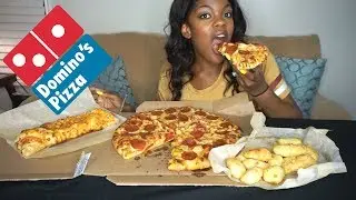 FIRST TIME TRYING DOMINOS PIZZA MUKBANG (EATING SHOW) | EPIC CHEAT MEAL