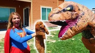 Supergirl SAVES Golden Doodle PUPPY From T Rex!