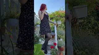 Black pantyhose 🖤🌸 #tights #redhead #hosiery #redhair #nylon #nylontights #dress #legs #ootd