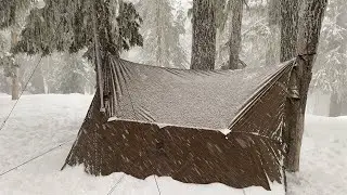 Winter Hot Tent Hammock Camping | Wood Stove Chicken Pesto Alfredo