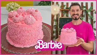 BOLO COM DECORAÇÃO DA BARBIE! BOLO DECORADO COM RECHEIO CREMOSO DE MORANGO! #barbie