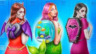 Rich Vampire vs Poor Mermaid in a Fancy Vampire School! How to Become Popular!