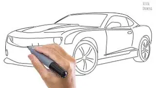 Chevrolet Camaro Car Sketch Drawing Easy, How To Draw Simple Quick Chevy Camaro Cartoon Step By Step