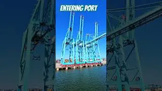 About to Dock Under Massive Cranes #ContainerShip #ContainerCranes