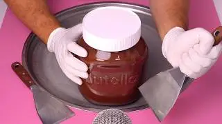 Nutella on a frozen Surface | how to make a Nutella Party Glass to Chocolate Ice Cream Rolls - ASMR