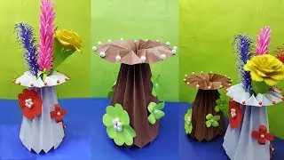 How To Make A Paper Flower Vase | DIY PAPER VASE HANDMADE | Very Easy And Simple Way : DIY Craft