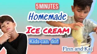 Homemade ice cream in5 minutes. Ice cream in a bag. kids can do. #twin #icecream #homemade #easy