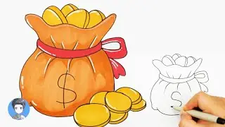 How to draw a gold coin bag