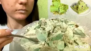 Eating asmr pista color kulfi chunks with creamy paste #asmr #mukbang #eating #swallow