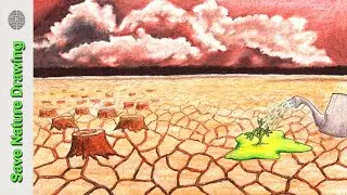 How to draw water crisis poster with oil pastel/ Draw dry landscape/ save nature drawing