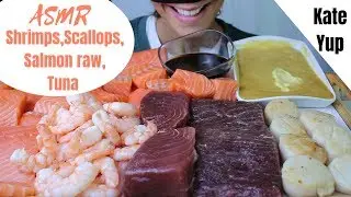 HUGE ASMR : SALMON RAW, SCALLOPS, SHRIMPS & TUNA !!! DELICIOUS !
