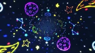 Night Sky Cosmos VJ loop falling asleep kids planets and stars animation loop