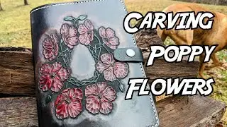 Carving and coloring Poppy flowers on a book cover.