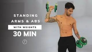 30 min STANDING ARMS AND ABS WORKOUT | With Dumbbells | Upper Body + Core | No Repeats