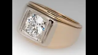 VINTAGE MENS RING 1.5 CARAT OLD EURO DIAMOND