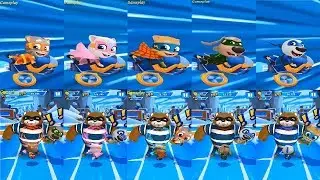 Talking Tom Hero Dash  Ride the jet Bike VS Teamwork SUPER Angela  SUPER TOM GINGER BEN SUPER HANK