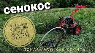 Сенокос. Мотоблок салют 100 и косилка Заря. Меняю масло. Убираю траву с участка. Мой способ.