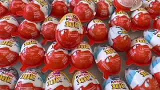 Red-100 Colored Glitter Kinder Joy Satisfying Toys Opening A Lot Of Kinder Joy Chocolate ASMR