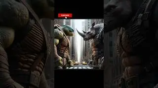 NINJA TURTLES 🆚 RHINO🦏🥊🐢Fight for DAD #cat #cute #fighting