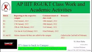 AP IIIT RGUKT   P1 P2 E1 E2 E3 E4 Students Shift wise Back to Campus