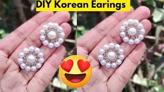 DIY Korean Earings Making/Simple  Beaded Earrings/ #jewellery  #trending #viral #earrings
