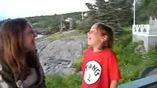 Mom, daughter Laughing at hiccups - Monhegan sunset