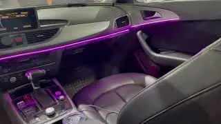 Audi A6 контурная подсветка салона, управляется с приложения в телефоне, можно менять цвет, яркость.