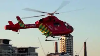 London Air Ambulance -- Hot Refuel and Beautiful Sunset Departure -- London Battersea Heliport