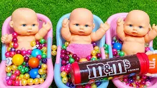 3 Minutes Satisfying with Full of 3 Rainbow BathTubs Candy with M&M's & Magic Slime Cutting Video 40