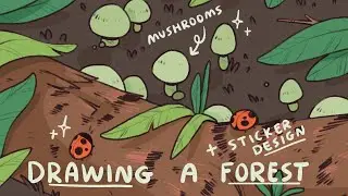 drawing a forest and a cute sticker design ✿ timelapse