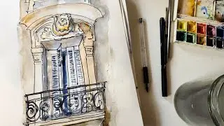 Croquis urbain à l’aquarelle | Détail de fenêtre haussmannienne à Lyon 69006