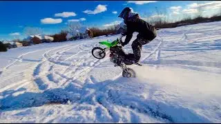 CRAZY PIT BIKE SNOW WHEELIES!!! First Snow Ride
