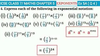 EXPONENTS / CLASS 7 MATHS/ ICSE BOARD/ CHAPTER 5/ EX 5A ( Q 4)