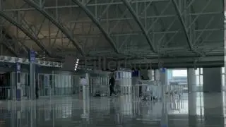 People walking to the train in airport