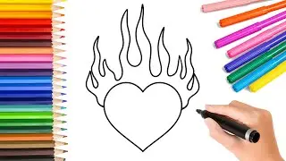How to Draw a HEART ON FIRE