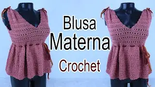 Top Peplum Blusa Materna a crochet punto alargado