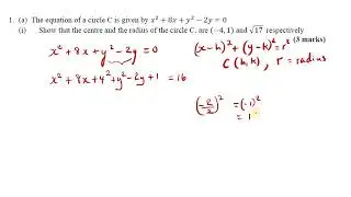 CAPE Math Type Question: Show that the centre and the radius of the circle are (-4, 1) and sqrt(17)