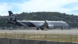 Wellington Airport - HOWLING SPOOL UP! Air New Zealand Airbus A321-271NX ZK-NNF Take off RWY34