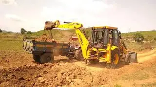 JCB 3dx Loading Mud in Mahindra and Swaraj Tractor with John Deere and Eicher Tractor Tata Truck