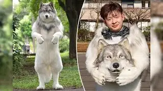 Man who spent $14K to transform himself into collie steps out for first-ever walk in public