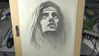 Drawing the Virgin Mary - Charcoal Portrait Drawing