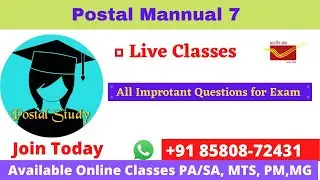 🔴 Live ! Postal Mannual 7 ! Important Questions ! Postal Study