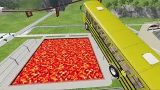Cars vs Lava Pools Monster Truck, School Bus, Tank #28 – BeamNG.Drive